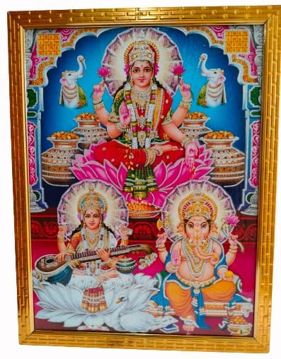 Deepawali Laxmi Ganesh Ji Photo Frame for Wall Hanging Diwali Pooja for home and shop, Diwali Pooja Item, Diwali Photo Frame (12x18 inch)