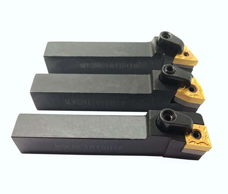 3PCS 5/8" Left Cutting CNC Lathe Carbide Excircle Indexable Turning Tool Holder Bit Set MTJNL1616H16 + MWLNL1616H08 + MCLNL1616H12 with 3pcs wnmg431, cnmg431, tnmg331 Indexable Carbide Inserts
