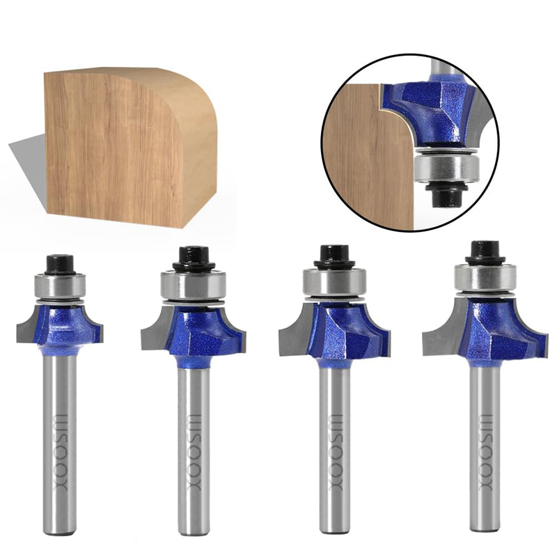 4-Piece Rounding Cutter Standard Milling Cutter Set for Wood with 6 mm Shank, Milling Cutter for Router Set