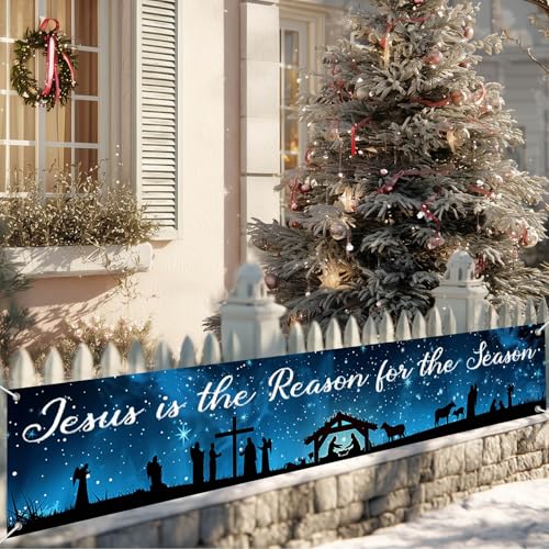 HOMETITUTE Jesus Is the Reason Banner Season Decor 118 x 19.68 Inch Three Kings Day Banner#003