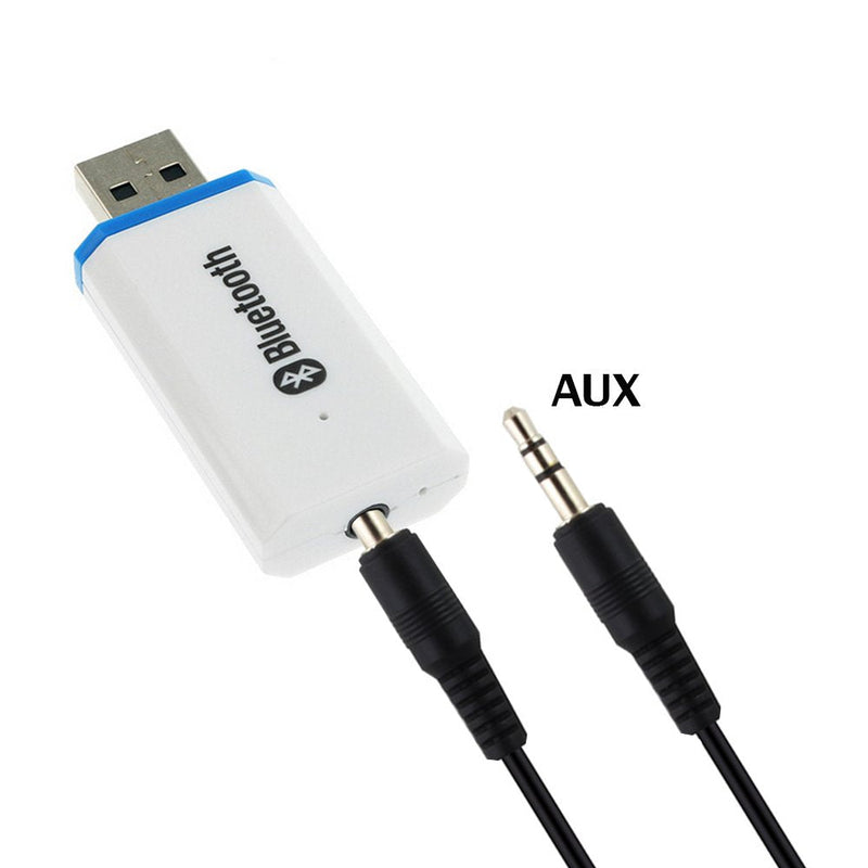 [Australia - AusPower] - USB Bluetooth Receiver Adapter,Wireless Audio Adapter, Car Kit Music Receiver Bluetooth Car Adapter Home/Car Stereo Sound System,Portable Speskers,(Aux in) with 3.5mm Cable (Yet-M1). white 