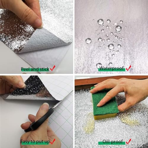 24"x197" Kitchen Wallpaper Oil Proof Sticker Silver Metallic Contact Paper 24" x 197"