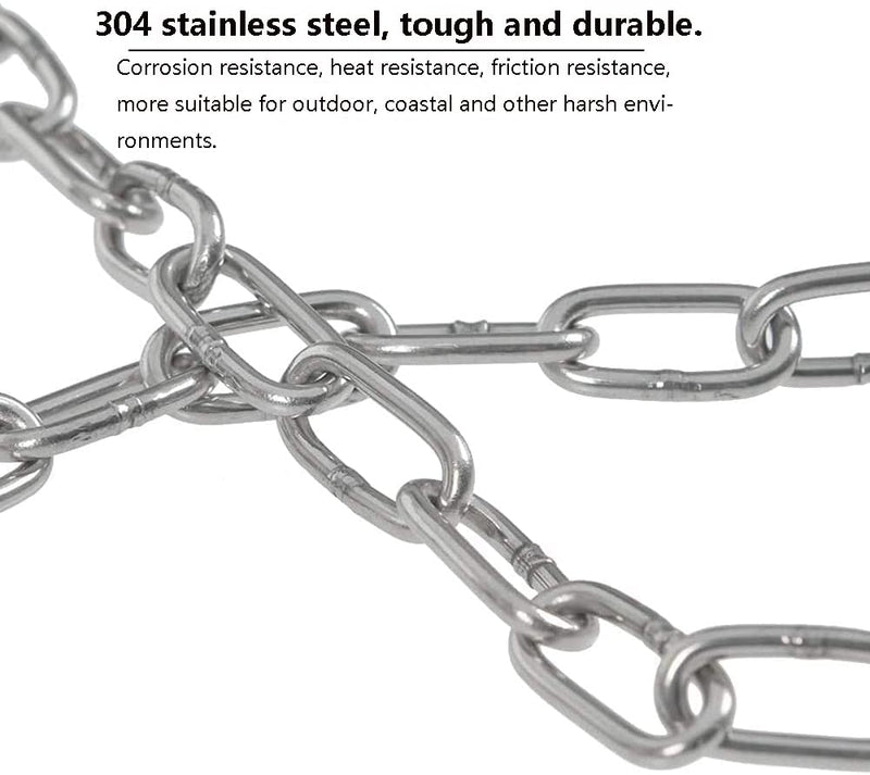 SUS304 Stainless Steel Chain Metal Chain Link Chain Small Light Duty Chain Utility Chain for Home Outdoor Camping Hanging Pet Chain Prevention Theft -Thickness 0.08 inches (2mm)- Length 9.8ft (3m) 2mm*3m