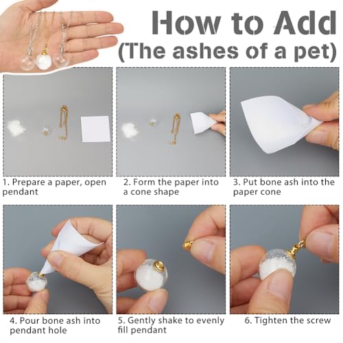 4Pcs Pet Ashes Keepsake Necklace Stainless Steel Cat Dog Ashes Jewellery Pets Memorial Glass Pendant Gold Silver Cremation Urn Necklace for Pet Remembrance Sympathy Gift