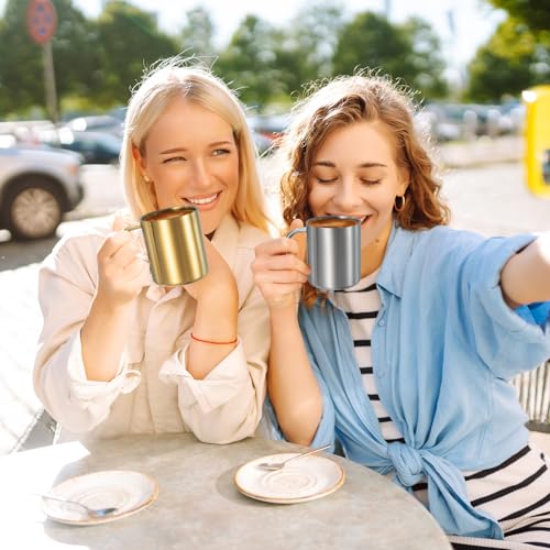 uxcell 4Pcs Metal Coffee Mugs, 14 Ounces Metal Double Walled Mugs with Handles (Silver) 4