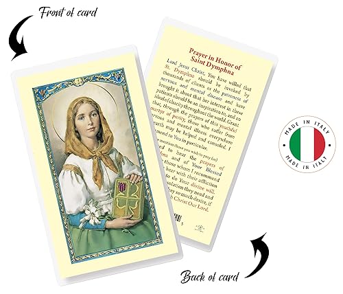 Saint Dymphna Pendant - with Laminated Saint Dymphna Prayer Card, Lord's Prayer Card - Saint Dymphna Jewelry Necklace - St Dymphna Pendant, Patron Of Nervous Disorders And Mental Disease - 2 Items Set