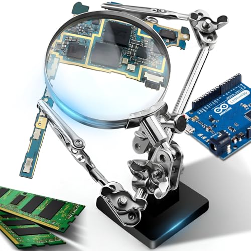 Retoo Third Hand Magnifier with Clamps, Adjustable 2.5X Magnification, Designed for Soldering, Crafting and Inspection of Micro Objects