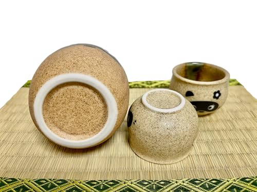 Japanese Mino Ware Ceramic Cute Girl Tanuki Raccoon Tokkuri(Sake bottle) & 2 Guinomi(Sake Cups) Made in Japan (Tanuki girl) Tanuki girl