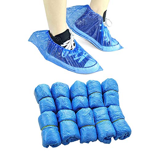 Shoe Covers Disposable Non-Slip Overshoes Waterproof Disposable Shoe Covers Plastic Covers for Shoes Pack of 100 Blue DE