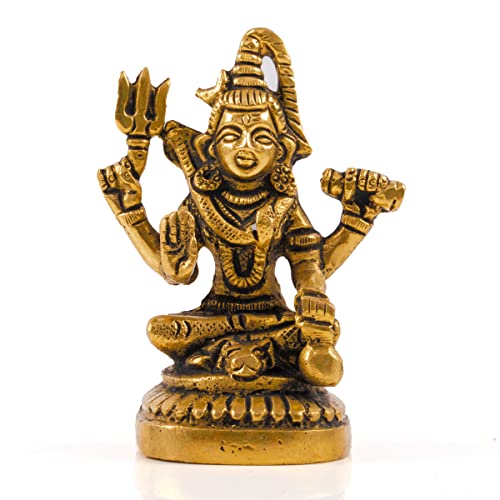 Brass Shiva Pooja Murti Idol Statue God Lord Spiritual Sculpture Indian Antique Statue Décor for Home Entrance Temple Puja Decoration Festivals Diwali and Gifting (Shiva)