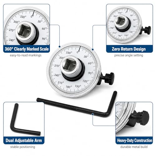 MASITE PCWJ 1/2-inch drive torque angle gauge adapter with 360° scale and dual adjustable arm