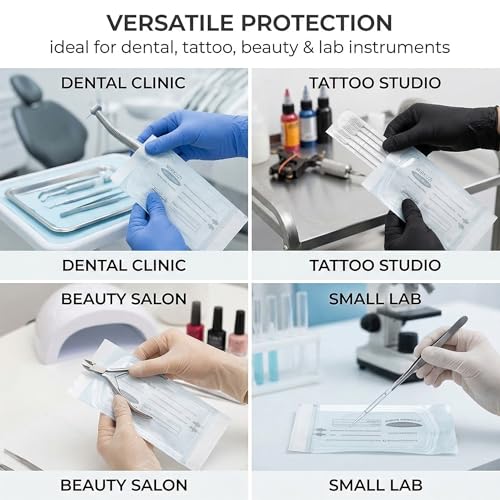 Sterilisation Bags, 110 Sterile PVC Bags, Sterilisation Bags, Self-Sealing Cleaning Bags (57 x 130 mm)