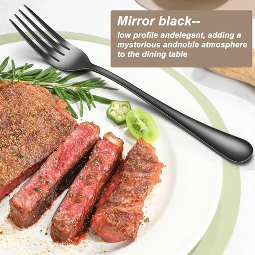 Black forks Food-Grade stainless steel dinner forks 24pcs Dishwasher Safe kitchen forks metal 8inch silverware (8inch dinner forks set (24 Piece)) 8inch dinner forks set (24 Piece)