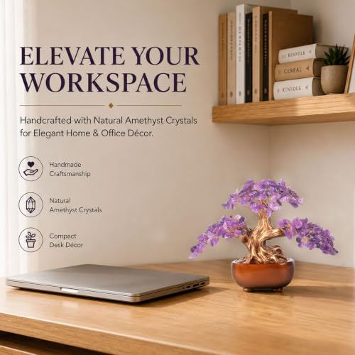 Amethyst Crystal Money Tree, Handmade Natural Amethyst Bonsai Tree, Healing Crystal Tree Decor with Copper Wire, Feng Shui Tree for Home Office Desk, Spiritual Gift for Women Men
