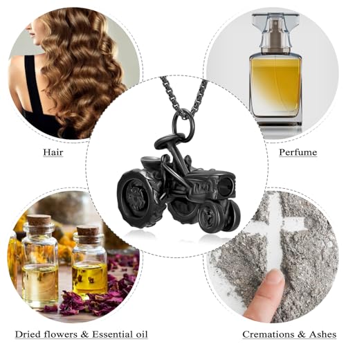 Oinsi Men Keepsake Jewelry Stainless Steel Farm Tractor Cremation Necklace For Ashes For Dad Memorial Urn Necklace Pendant Black