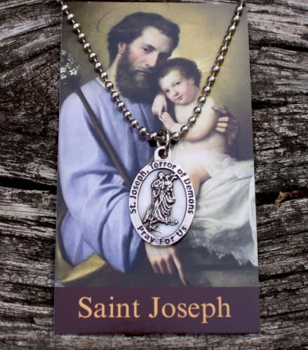 Saint Joseph Necklace, 30" Stainless Steel Ball Chain