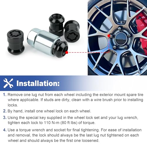 Generic black-chromed short wheel lock lug nut set 08W42S2A100