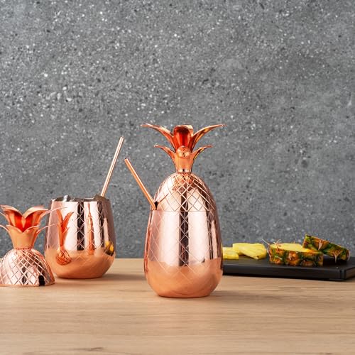 Restaurantware 16-OZ Pineapple Drink Tumbler: Perfect for Bars Restaurants and Catered Events - Copper Drink Cup with Silver Stainless Steel Interior Lining and Straw Slot - 1-CT 16 Ounces