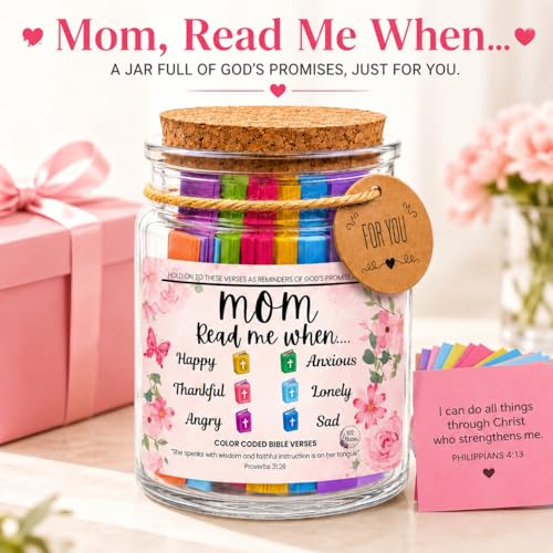 Read Me When Bible Verse Jar for Mom – Christian Gifts for Women, Scripture Cards with Bible Verses, Prayer Jar, mothers day gift, religious gifts for women