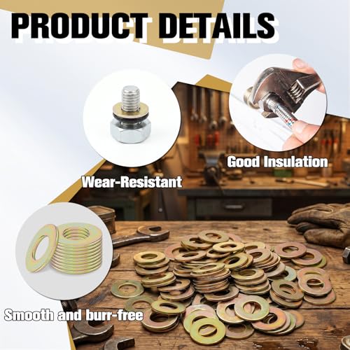 100-piece ElaraBerry 3/8-inch Grade 8 alloy steel flat washers with yellow zinc finish
