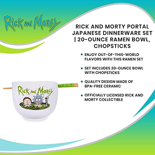 Rick and Morty Portal Japanese Ceramic Dinnerware Set | Includes 20-Ounce Ramen Noodle Bowl and Wooden Chopsticks | Asian Food Dish Set For Home & Kitchen | Adult Swim Cartoon Gifts and Collectibles