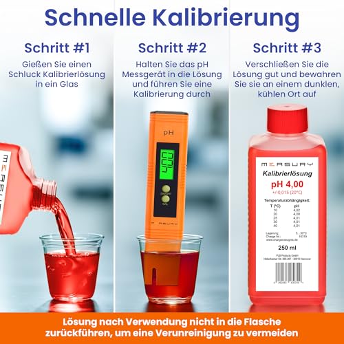 Measury pH Calibration Solution 4.00 + 6.86 Buffer Solution 250 ml Calibration Solution Each | Calibration fluid set made in Germany, calibration fluid, compatible with pH measuring devices of all brands pH 4.00 + 6.86