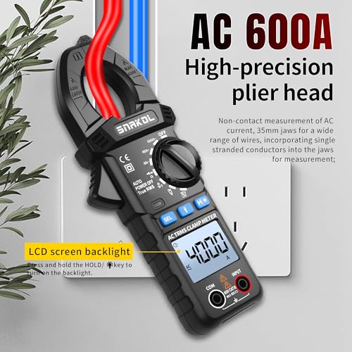 Digital Multimeter Tester 4000 Counts Amp Clamp Meter with 35mm Jaws for AC/DC Voltage and AC Current Meter, Resistance, Diode Capacitance, Continuity, Frequency, Thermocouple, NCV Auto-Ranging 4000 Counts Upgraded