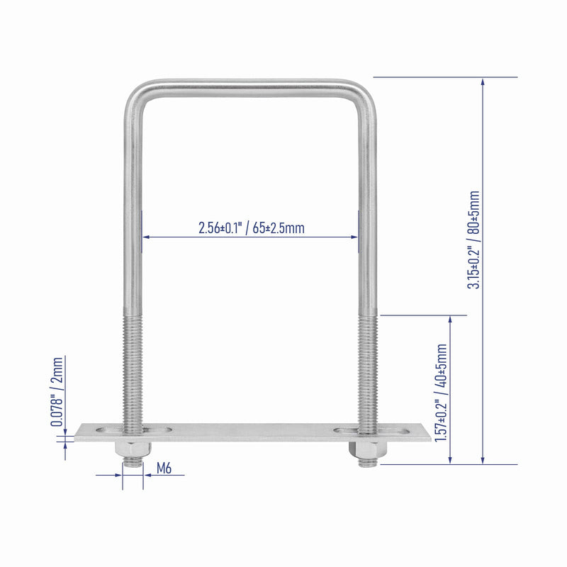 [Australia - AusPower] - 4 Sets 304 Stainless Steel Square U-Bolts 2.56"(65mm) Inner Width, 3.15"(80mm) Length Stainless with M6 Nuts, Frame Plate, Accessories for Automobiles Trailer, Boat Trailer Industrial Parts 65×80mm (W*L) 