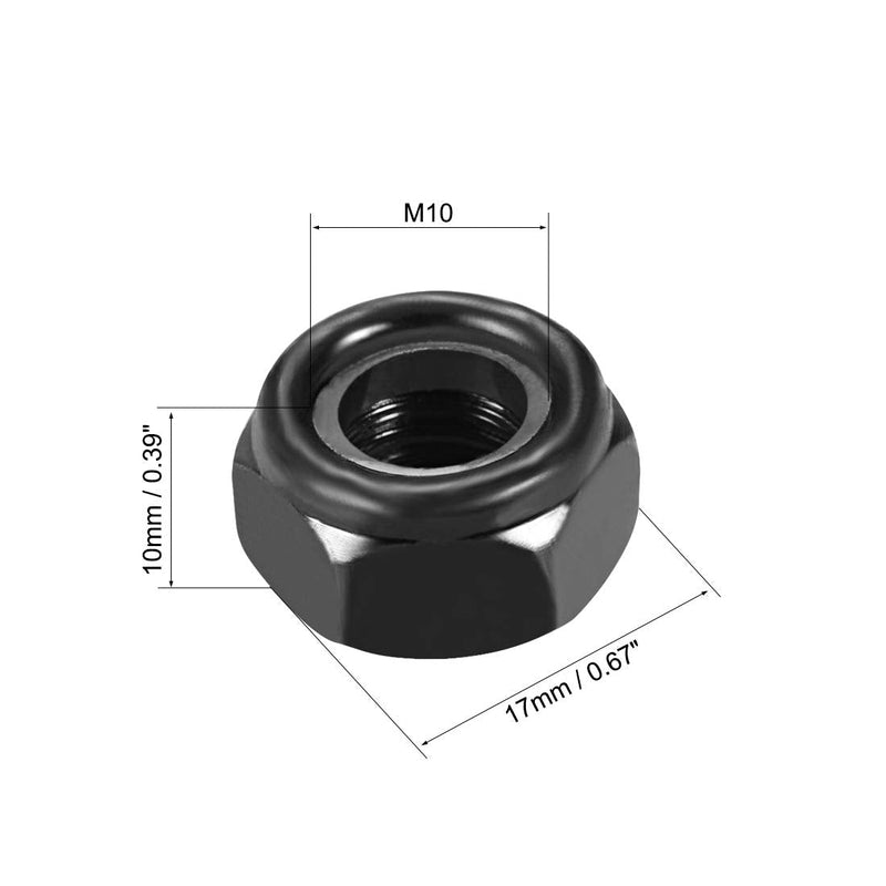 [Australia - AusPower] - uxcell Hex Lock Nuts - M10 x 1.5mm Carbon Steel Nylon Insert Self-Locking Nuts for Fasteners, 10Pcs Black 