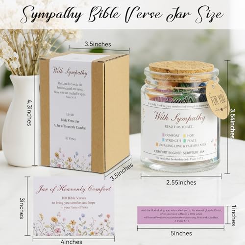 Sympathy Gift Bible Verses Jar for Daily Rememberance – Christian Grief Gift for Women, Memorial Decorative Jar with 100 Bible Verses for Loss of Loved Ones, Religious Bereavement Present
