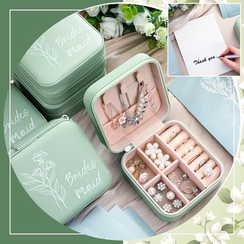 MotiMind 6 Sets Bridesmaid Proposal Gifts Jewelry Travel Bridesmaid Boxes Gifts Wedding Maid of Honor Matron Bridal Shower Jewelry Boxes for Women with Invitation Card(Sage Green) Sage Green