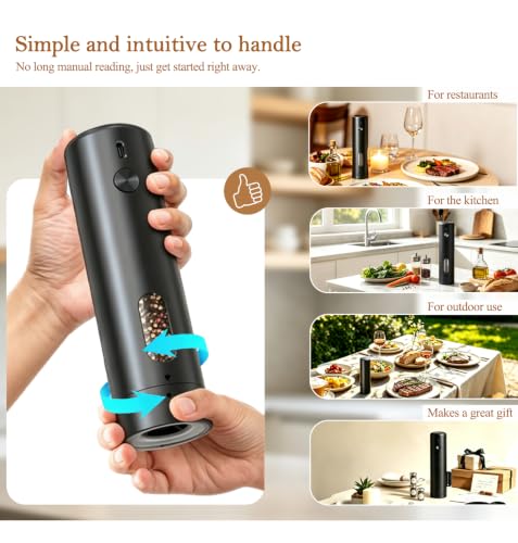 Electric Salt and Pepper Mill with USB-C, Adjustable Electric Spice Mill with 110 ml Large Capacity Silo and LED Lighting - Ideal for Kitchen and Table - Single Pack