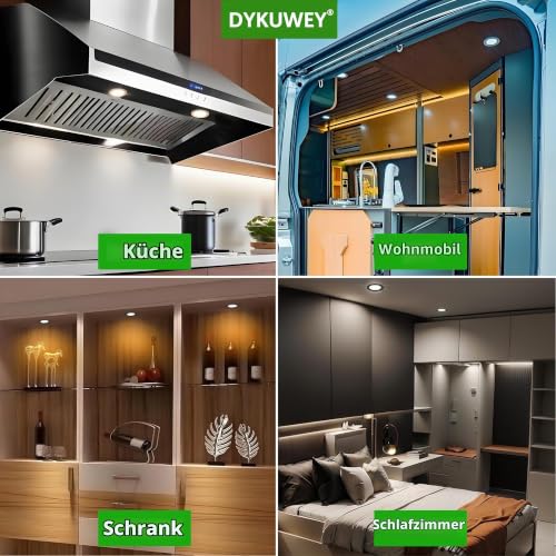 Set of 4 LED Recessed Spotlights, 12 V, 3 W, Recessed Spotlights, LED Flat Hole 55-58 mm and 14 mm Flat, LED Spot 12 V IP44 Dimmable Ceiling Spotlight, Furniture Recessed Spotlights (Silver Warm White 3000 K) Silver Warm White 3000 K