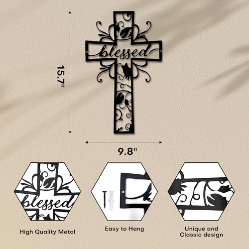 Rajukit Blessed Christian Metal Cross Wall Art for Home