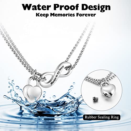 XIUDA Infinity Urn Necklace for Human Ashes Always in My Heart Cremation Necklace Stainless Steel Memorial Ash Jewelry for Women Silver