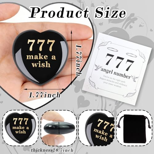 DUQGUHO Obsidian Crystals Heart Good Luck Gifts for Women Mom Men 777 Lucky Angle Number Good Luck Charms Love Stone Inspirational Spiritual Heart Crystal Gifts Black