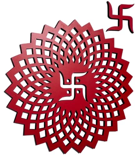 15x15cm Red Round Decorative Wall Art Mdf Wooden Chakra For Temple, Living Room, Bedroom, Office, Hotel, Home Decor Items, Gift Item, Mandala Wall Hanging For House Decoration GEOMETRY -RED 15*15 cm