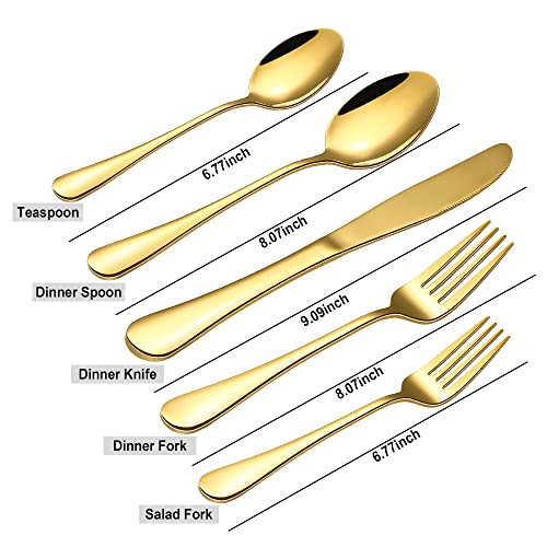 Gold Silverware Flatware Set for 8, 40 Piece Stainless Steel Cutlery Set With Titanium Golden Plated, Tableware Kitchen Utensil Include Spoons, Forks, Knives, Mirror Polished, Dishwasher Safe Gold