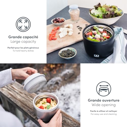 monbento - MB Element Graphic Destiny Insulated Container - Beige with japanese Pattern - Leakproof and Insulated Lunch Box Keeps Food hot/Cold - BPA Free - Food Grade Safe 0.55 L Blue