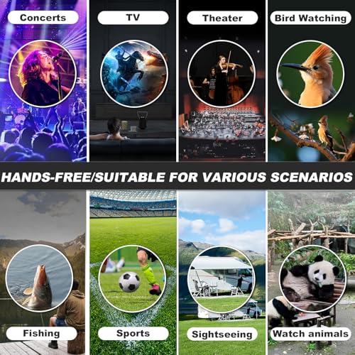 BIJIA 3X Hands-Free Binocular Opera Glasses, for concerts, theater, opera, sports events, travel, museum, close-up wildlife viewing and fishing, clear edge-to-edge optics, adjustable focus (HD lenses) Black frame, red-coated lenses