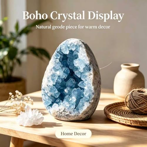 Geodora 0.44-0.66 LB Natural Celestite Crystal Cluster, Raw Celestine Geode Stone, Blue Healing Crystal for Meditation, Reiki, Chakra Balancing, Home Decor, Mineral Specimen Gift