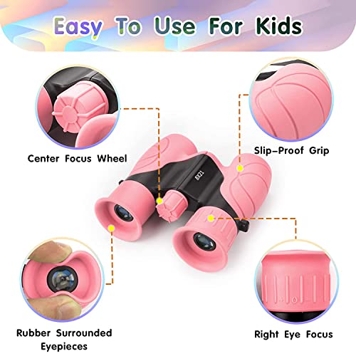Binoculars for Kids 8x21 High-Resolution for Bird Watching Camping Pink