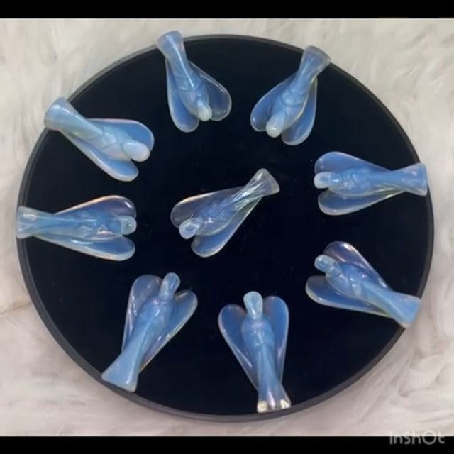 ANAYA AGATE Opalite Angel Statue – 2" Beautiful Gemstone Guardian Angel – Natural Crystal Angel – Hand-Carved Angel Charms for Protection, Love, Peace, and Positive Energy – Angel Figurines Decor 2 Inch