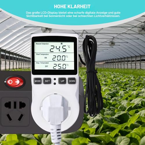 Digital Thermostat with LCD Temperature Control, Multifunction with Timer and Probe for Greenhouse, Aquarium, Terrarium, Reptile, Incubator