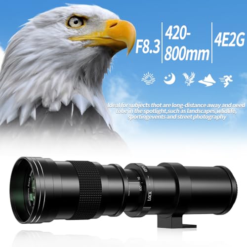 420-800mm f/8.3 Telephoto Lens Zoom SLR Camera Lens for Canon T7i T6 T6i T6s T7 T8i T3i, T4i, T5, T5i, SL2, SL1 4000D 2000D 80D 90D 5D III 6D 7D II 60D 70D 250D 750D 760D 1300D Black