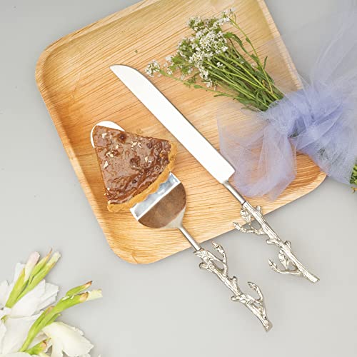 Twig Salad Servers Brass & Stainless Steel, Fork & Spoon Set Leaf Design, Two Tone Ideal for Weddings, Dinner, Elegant Flatware, Housewarming, Stainless Steel Mirror Polished