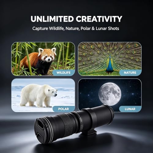 JINTU 420-800mm f/ 8.3 Manual Telephoto Zoom Lens + T-Mount for Canon EOS Rebel SL2 SL1 T3 T3i T4i T5 T5i T6 T6i T6s T7 T7i 4000D 6D 7D 60D 70D 77D 80D 5D II/III/IV 550D 650D SLR Camera Lenses