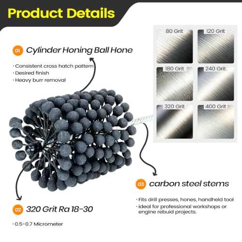 Autaabb 4.125-inch 240-grit cylinder hone kit with nylon brush for engine rebuilding and crosshatch finishing