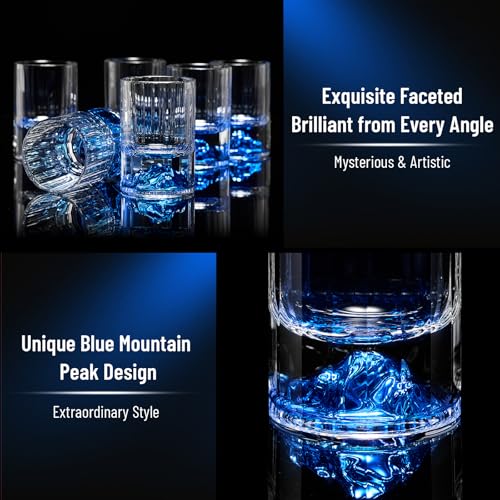 DUJUST Shot Glasses with Blue Mountain (1.5oz), Crystal Shot Glass Set Decorated with Blue Mountain, BPA-Free & Lead-Free, Perfect for Décor & Collection, Gift Choices - 6 pcs Blue Mountain - 6pcs