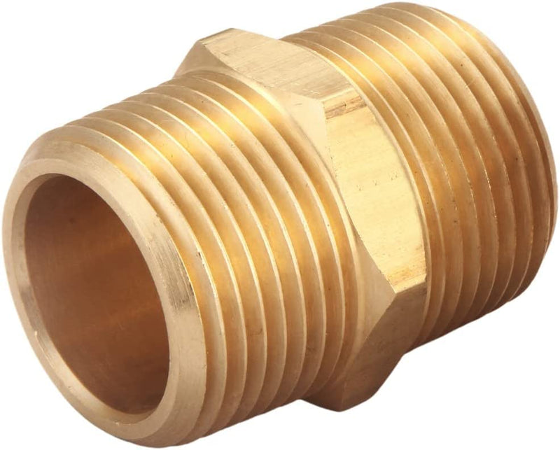 [Australia - AusPower] - 3/4 Inch NPT Brass Nipple Male Pipe Fitting Adapter, Hex Nipple, (3/4 inch x 3/4 inch NPT Male, 2 Piece), Straight Connector Pipe Fitting 3/4" x 3/4" NPT Male 